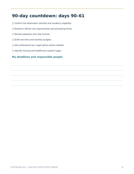 Planner page: 90-day countdown checklist